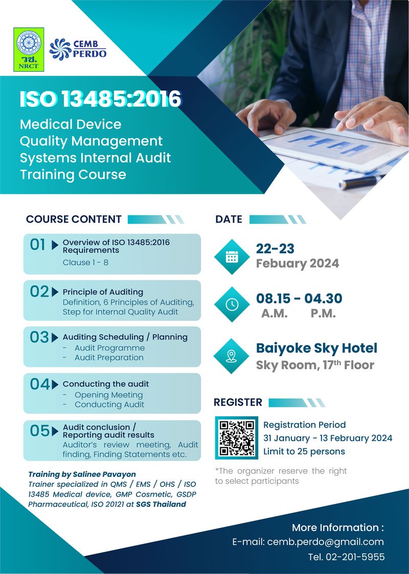 Invited to attend the seminar on "ISO 13485:2016 Medical Device - Quality Management Systems Internal Audit Training Course"